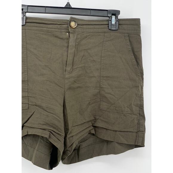MATTY M Women's Olive Green Linen-Blend High-Waist Casual Shorts SZ M - Picture 3 of 11